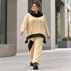 Jerseyhose mit geradem Bein und Dehnbund mit Taftdetails und dekorativer Overlocknaht