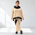 Rollkragenshirt aus Viskosejersey mit Taftdetail asymmetrisch vorne kurz hinten lang