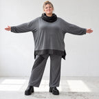 Wintershirt aus weichem Jersey mit Rollkragen Vokuhila Schnitt Taft und Seitenschlitzen