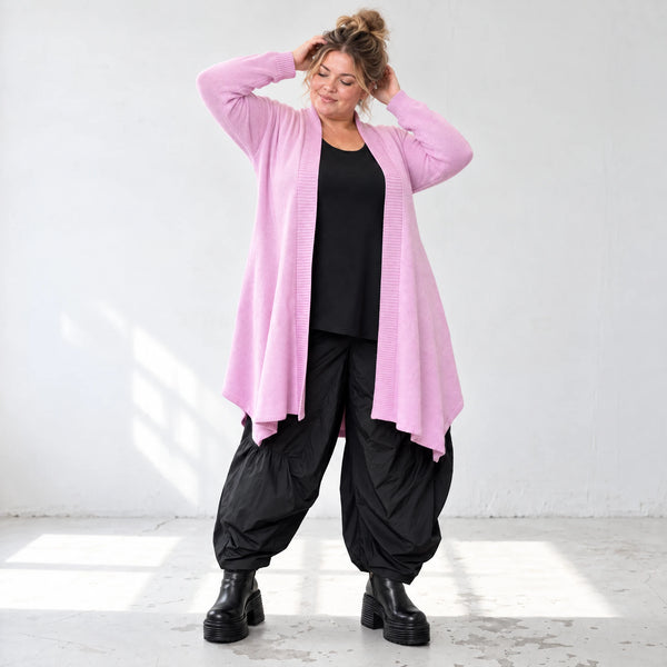Offener Baumwollstrickcardigan in A-Linie weich warm mit Glockenform ohne Verschluss