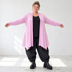 Offener Baumwollstrickcardigan in A-Linie weich warm mit Glockenform ohne Verschluss