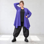 Cardigan aus Baumwolle in Violett mit Stehkragen A-Linie weich verschlusslos warm