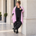 Strickcardigan aus Baumwolle in A-Linie mit Stehkragen und Memorytaft ohne Verschluss