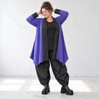 Cardigan in Violett aus Baumwollstrick mit Stehkragen in A-Linie weich und wärmend