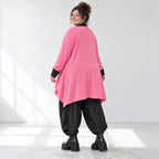 Zartpinker Strickcardigan in A-Linie mit Stehkragen langen Ärmeln und Seitennahttaschen