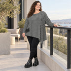 Langarmshirt in Schwarz/Weiß mit Zipfelsaum aus warmem Stretchjersey Made in Italy