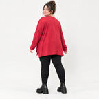 Langarmshirt in Rot mit Rundhalsausschnitt und fließender A-Linie aus Stretchjersey