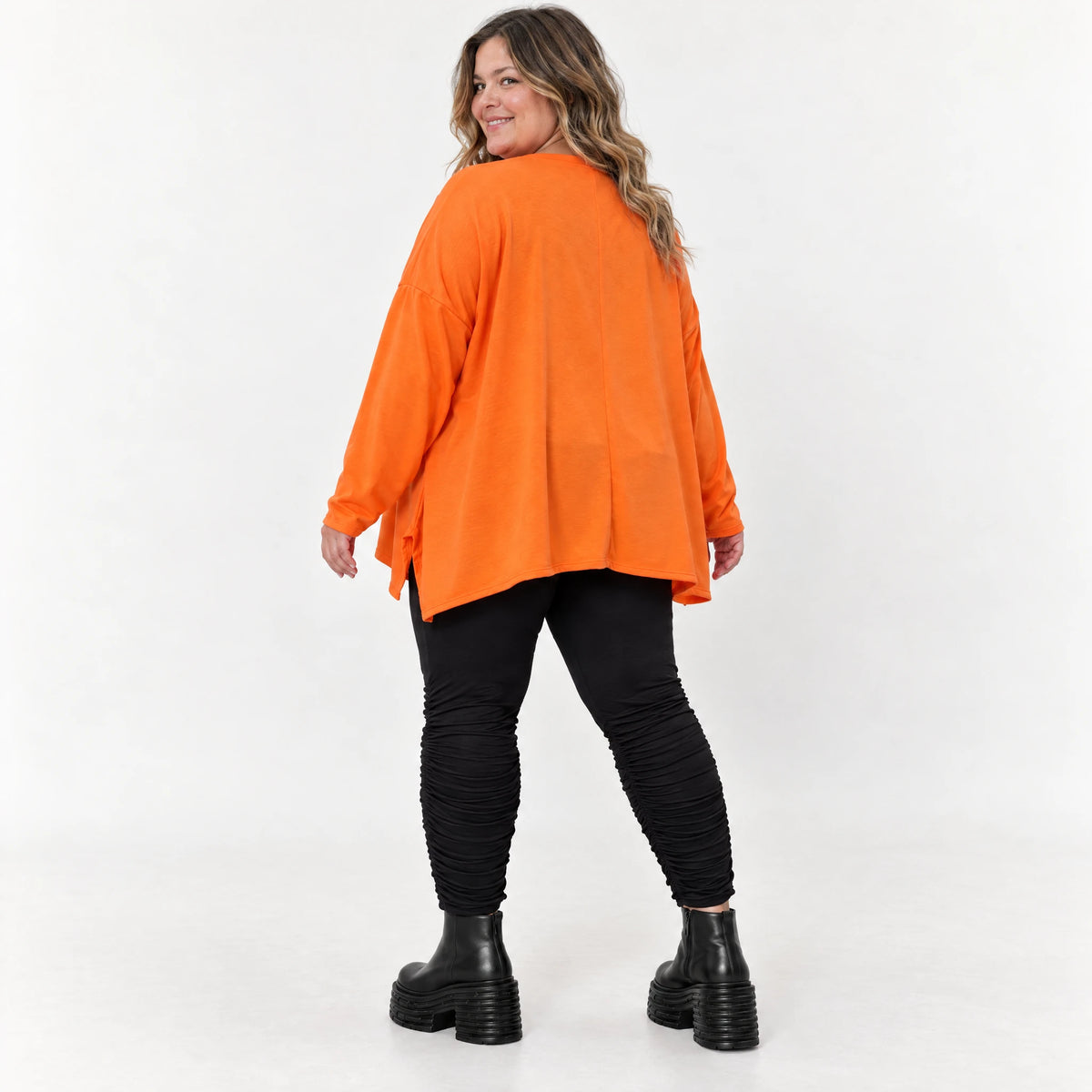Langarmshirt in Orange aus weichem Stretchjersey mit schmeichelnder A-Linie für jeden Tag