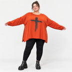 Langarmshirt in leuchtendem Orange aus weichem Stretchjersey aus Italien mit A-Linie