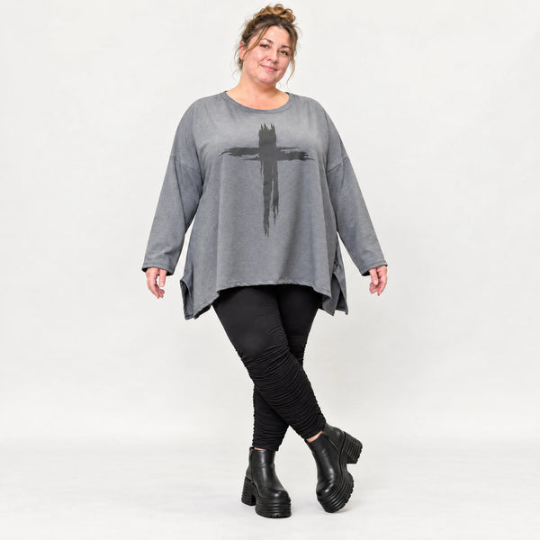 Langarmshirt in Grau mit fließender A-Linie und Rundhalsausschnitt aus weichem Jersey