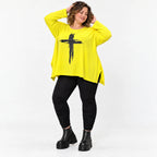 Langarmshirt in strahlendem Gelb aus weichem italienischem Stretchjersey mit A-Linie