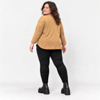 Basic Shirt in Camel aus weichem Stretchjersey mit 7/8-Arm und gerundeter Schnittform