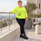 Neongelbes Shirt aus weichem Baumwolljersey mit Rundhalsausschnitt 7/8-Arm und Taschen