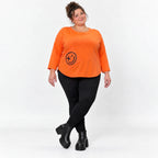 Shirt in Orange mit Rundhalsausschnitt 7/8-Arm und aufgesetzten Taschen aus Stretchjersey