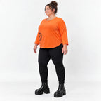 Shirt in Orange mit Rundhalsausschnitt 7/8-Arm und aufgesetzten Taschen aus Stretchjersey