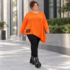 Orange Langarmshirt aus weichem Stretchjersey mit asymmetrischem Schnitt und Zipfelsaum