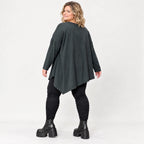 Schwarzes Langarmshirt mit asymmetrischem Zipfelsaum in warmem Stretchjersey aus Italien