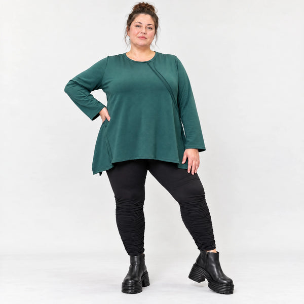 Langarmshirt in Dunkelgrün mit A-Linie und Rundhalsausschnitt aus weichem Stretchjersey