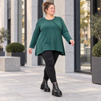 Langarmshirt in Dunkelgrün mit A-Linie und Rundhalsausschnitt aus weichem Stretchjersey