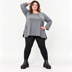 Weiches Langarmshirt in Grau mit fließender A-Linie aus feinem Jersey mit Elasthananteil