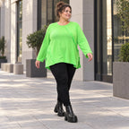 Langarmshirt in Grün aus feinem warmem Stretchjersey aus Italien mit fließender A-Linie
