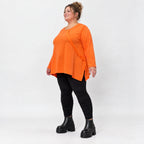 Langarmshirt in Orange aus weichem Stretchjersey mit Rundhalsausschnitt und A-Linie