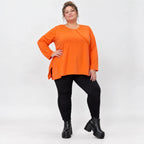 Langarmshirt in Orange aus weichem Stretchjersey mit Rundhalsausschnitt und A-Linie