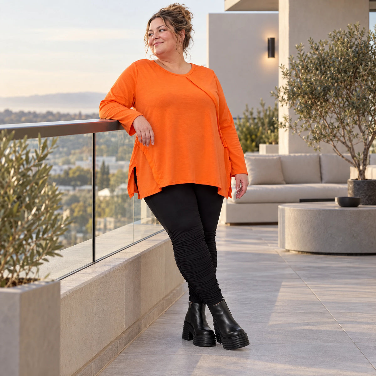 Langarmshirt in Orange aus weichem Stretchjersey mit Rundhalsausschnitt und A-Linie