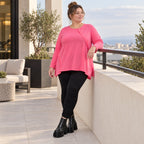 Pinkes Langarmshirt aus weichem Stretchjersey mit Rundhalsausschnitt und lässiger A-Linie