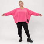 Langarmshirt in Pink aus weichem Stretchjersey mit V-Ausschnitt und kastiger Silhouette