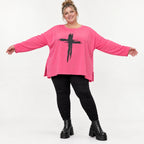 Langarmshirt in Pink aus Baumwolle mit Elasthan und Rundhalsausschnitt in weiter A-Linie