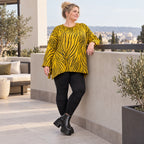 Flauschiges Strickshirt in Gelb/Schwarz mit Zebramuster in lockerer A-Linie und Schlitzen
