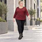 Warmes Langarmshirt aus Feinstrick mit Flauschgarn in Rot/Braun mit gerundeter Schnittform