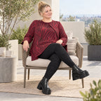Flauschiges Strickoberteil in Rot/Schwarz mit ausgestellter A-Linie aus weichem Feinstrick