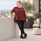 Flauschiges Strickoberteil in Rot/Schwarz mit ausgestellter A-Linie aus weichem Feinstrick