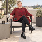 Langarmshirt aus flauschigem Feinstrick in Rot/Braun mit asymmetrischem Zipfelsaum