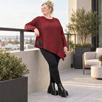 Langarmshirt aus flauschigem Feinstrick in Rot/Braun mit asymmetrischem Zipfelsaum