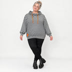 Gestreifter Kapuzenpullover in Orange/Schwarz/Weiß aus weichem Stretchjersey Italien