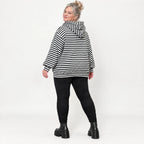 Gestreifter Kapuzenpullover in Orange/Schwarz/Weiß aus weichem Stretchjersey Italien