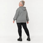 Gestreifter Hoody in Schwarz/Weiß/Pink aus weichem Stretchjersey mit Kapuze ungefüttert