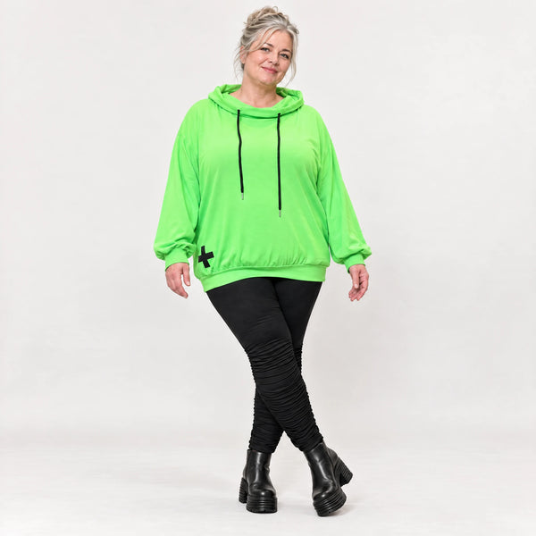 Grüner Hoody aus weichem Baumwolljersey mit Stretch Kapuze und gerader Schnittform