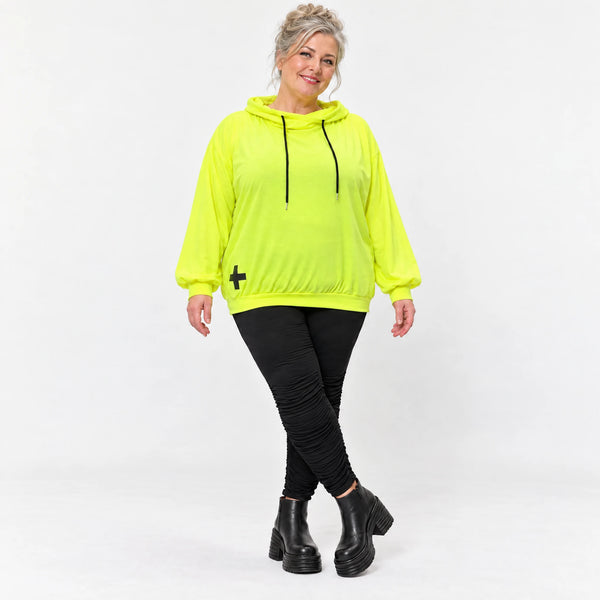 Hoody in Neongelb aus weichem Stretchjersey aus Italien mit Kapuze und gerader Passform