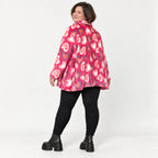 Flauschiges Langarmshirt in Pink/Rosa/Weiß mit Rollkragen und lockerer A-Linie aus Plüsch