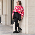 Flauschiger Plüschüberwurf in Pink/Rosa/Weiß mit kastiger Form und Seitenschlitzen
