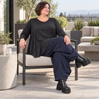 Ballonhose aus kuscheligem Fleece in Dunkelblau mit elastischem Bund und weitem Bein