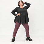 Karottenhose aus fließendem Bengaline in Fuchsia/Schwarz/Weiß mit elastischem Bund