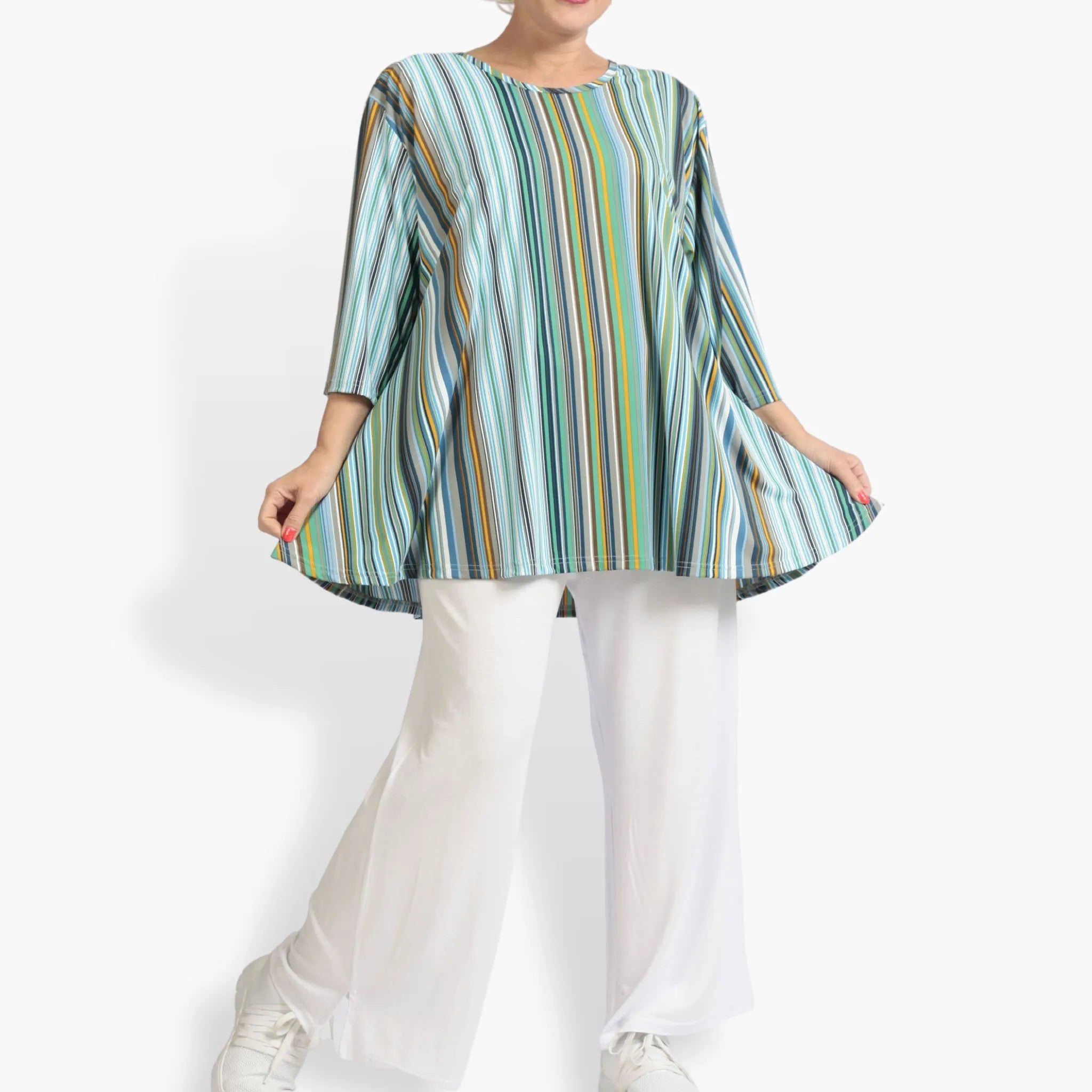  AKH Fashion Shirt in Glocken-Form, aus Materialmix, 1078.01892, Blau, Streifen, Schick