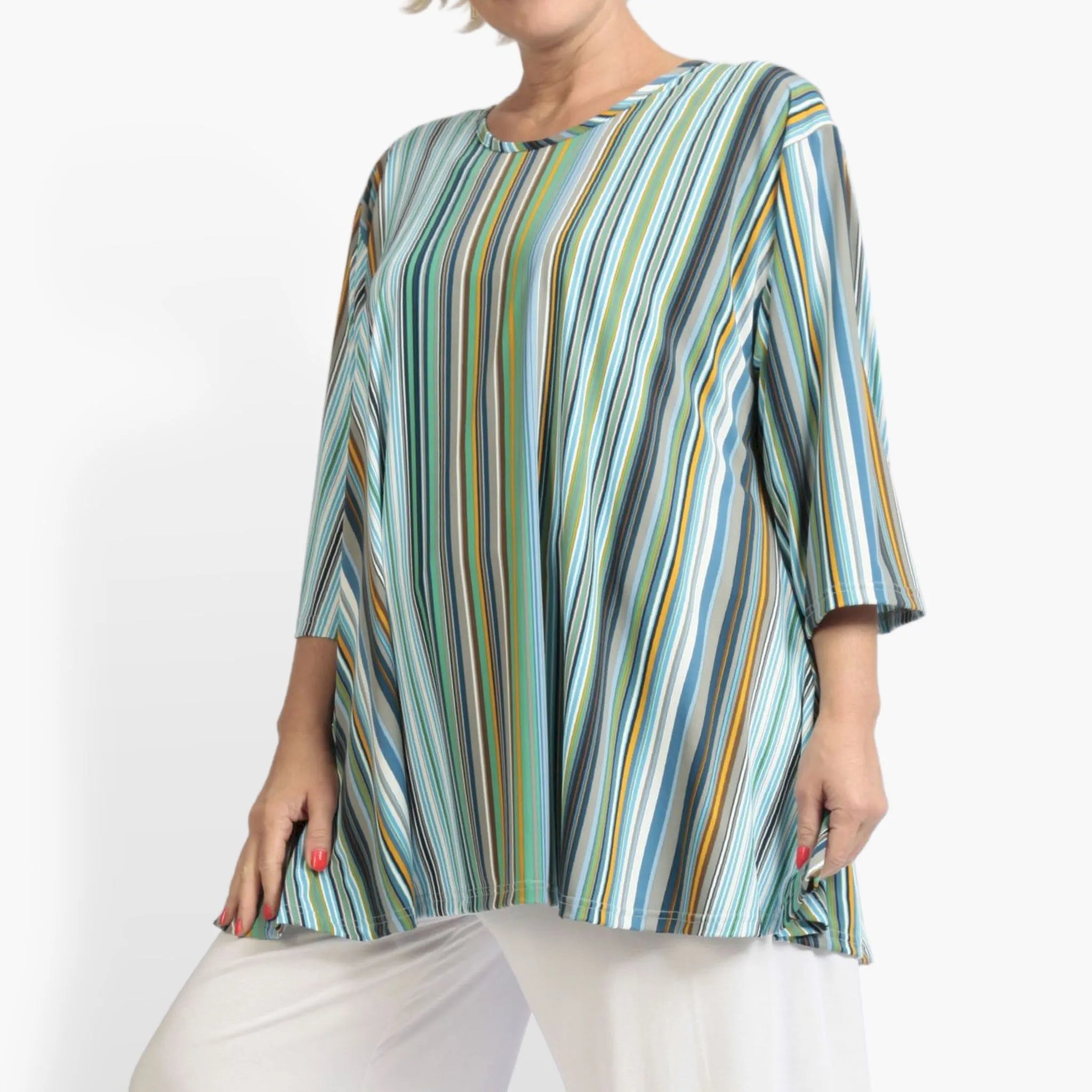  AKH Fashion Shirt in Glocken-Form, aus Materialmix, 1078.01892, Blau, Streifen, Schick