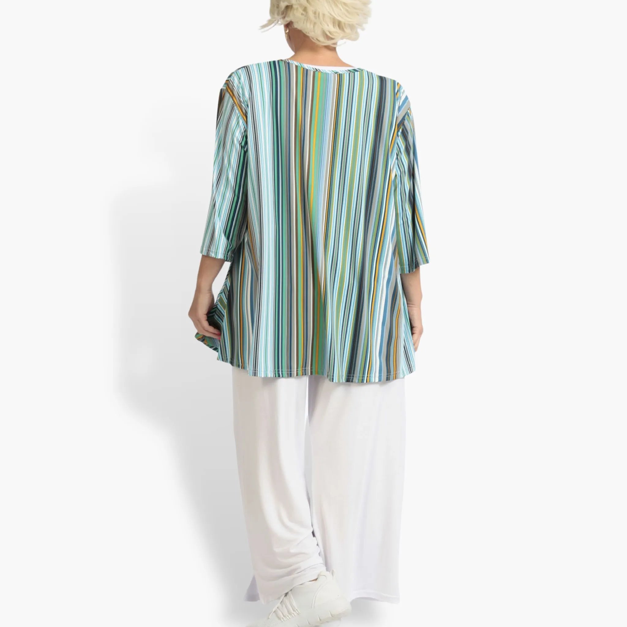  AKH Fashion Shirt in Glocken-Form, aus Materialmix, 1078.01892, Blau, Streifen, Schick
