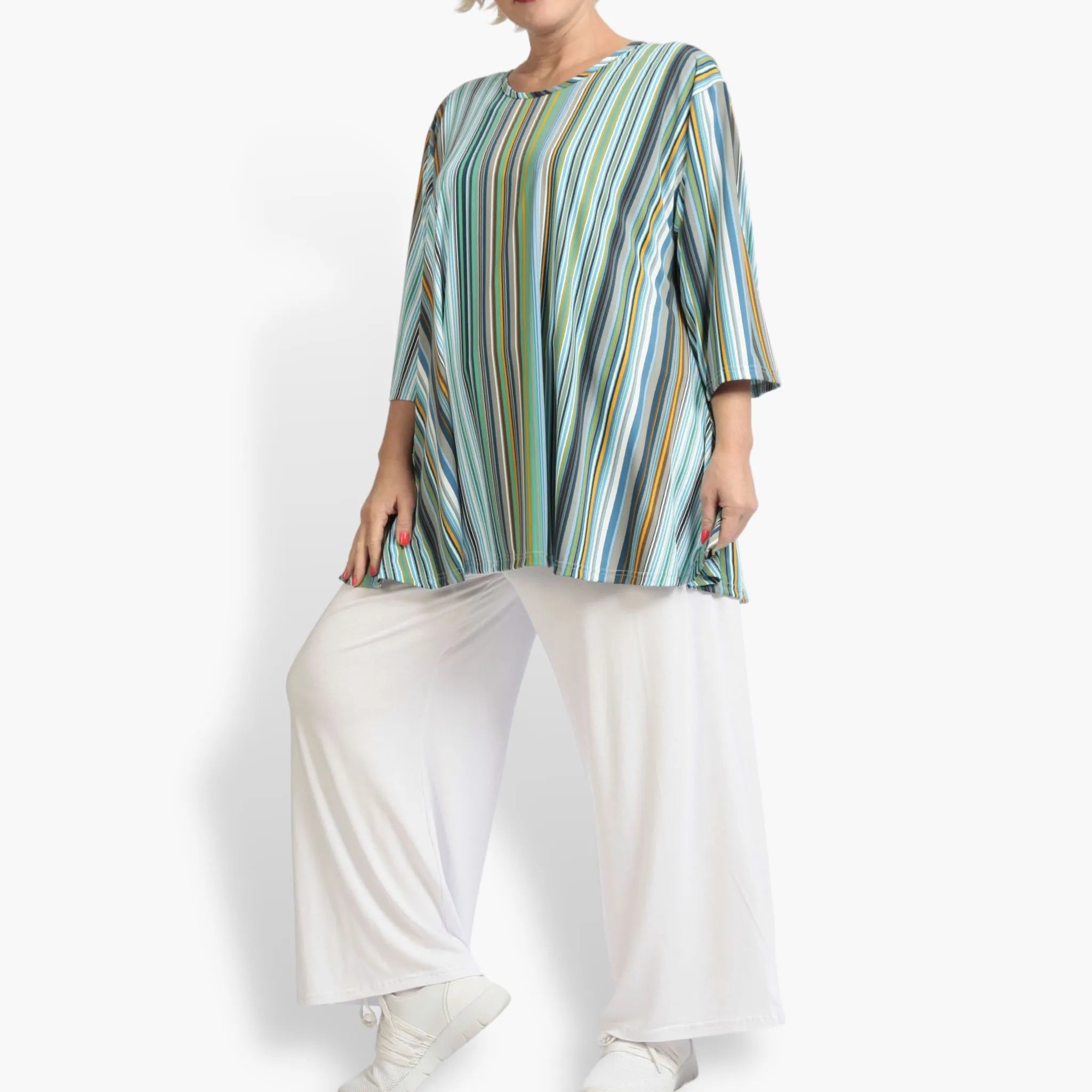  AKH Fashion Shirt in Glocken-Form, aus Materialmix, 1078.01892, Blau, Streifen, Schick